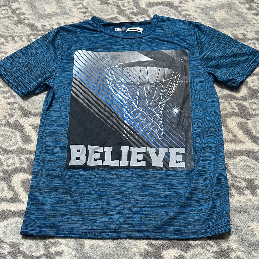 Kids Blue Graphic Tee with Basketball Design